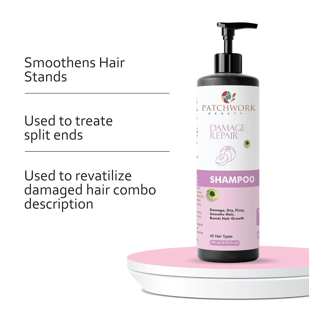 Patchwork Beauty Damage Repair Shampoo, All Hair Types, Smooths Hair, Boosts Hair Growth, 200ml
