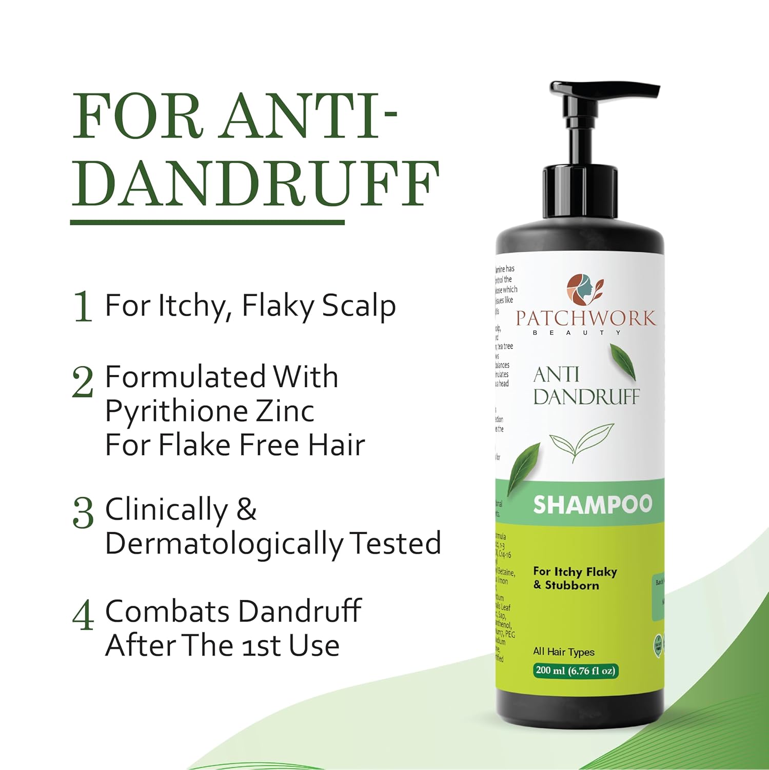 Patchwork Beauty Anti Dandruff Shampoo, For Itchy Flaky & Stubborn, All Hair Types, 200ml