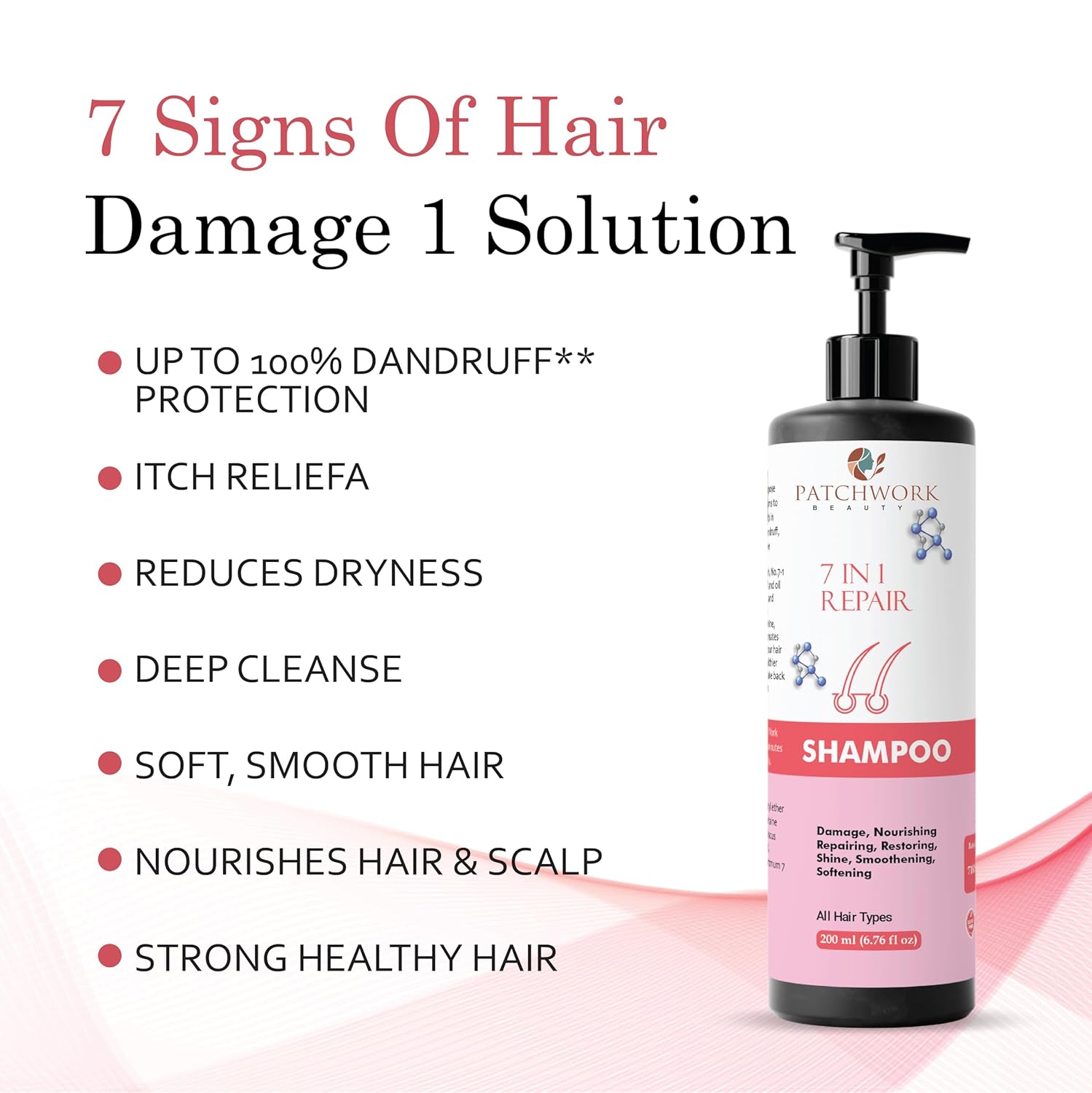 Patchwork Beauty 7 in 1 Repair Shampoo, All Hair Types, Nourishing, Restoring, Smoothening, 200ml