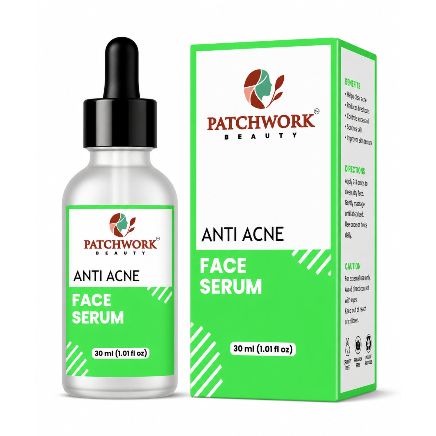 Patchwork Beauty Anti Acne Face Serum for Oil Control and Clear Skin Lightweight Daily Skin Care for Pore Care Smooth Texture and Balanced Skin Suitable for Acne Prone Skin 30ml