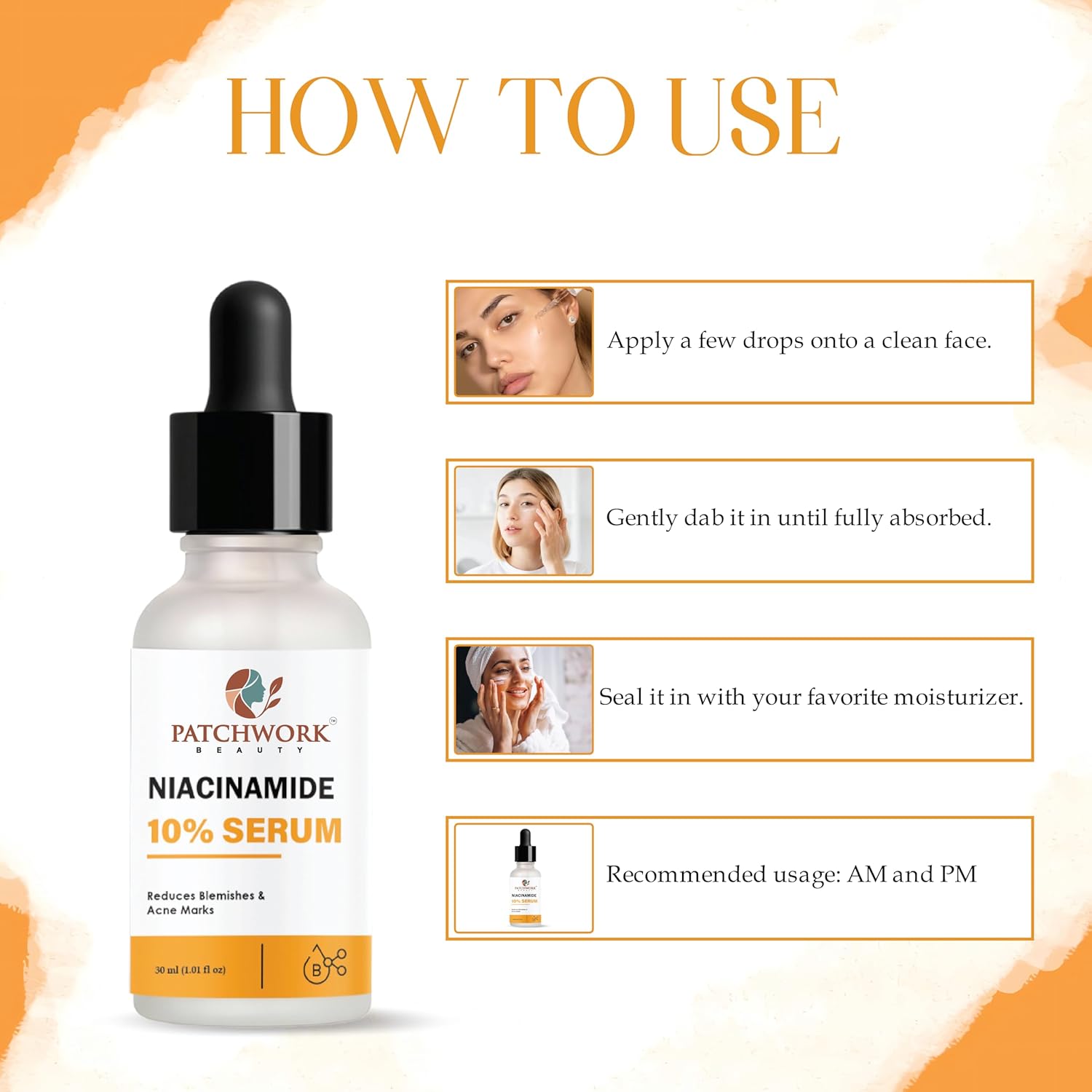Patchwork Beauty Niacinamide 10% Serum, 30 ml, Reduces Blemishes and Acne Marks