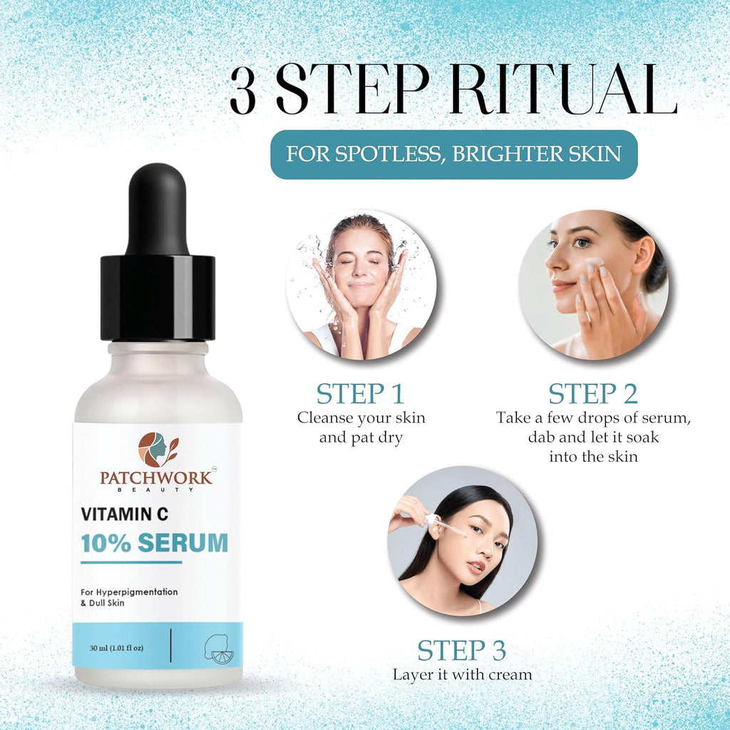 Patchwork Beauty Vitamin C 10% Serum for Hyperpigmentation and Dull Skin, 30 ml