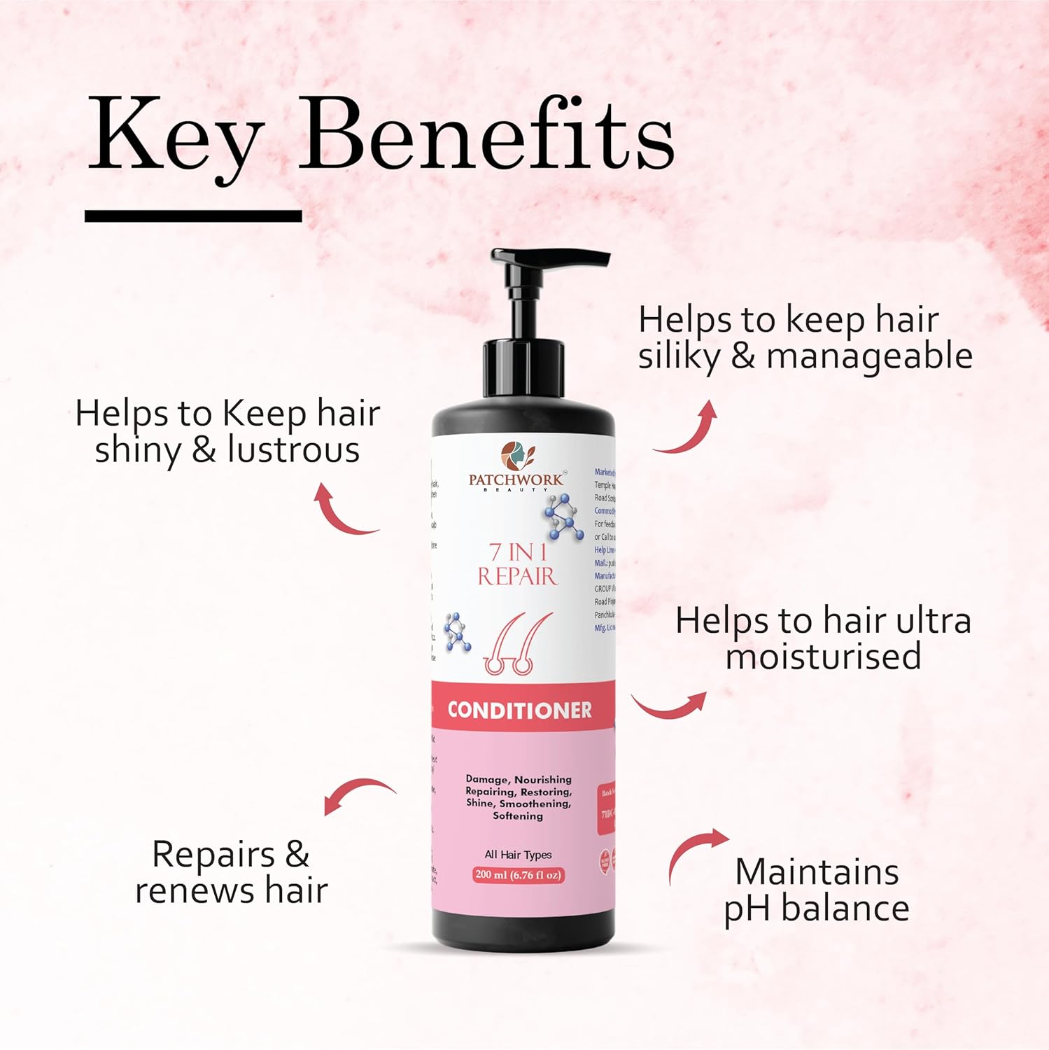 Patchwork Beauty Conditioner, Anti Hair Fall, Frizz-Free, Boosts Hair Growth, All Hair Types, 200 ml (7 in 1 Repair Conditioner)