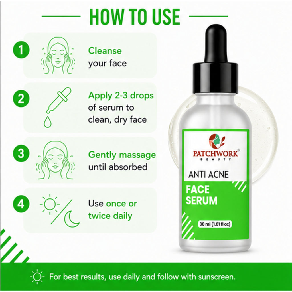 Patchwork Beauty Anti Acne Face Serum for Oil Control and Clear Skin Lightweight Daily Skin Care for Pore Care Smooth Texture and Balanced Skin Suitable for Acne Prone Skin 30ml