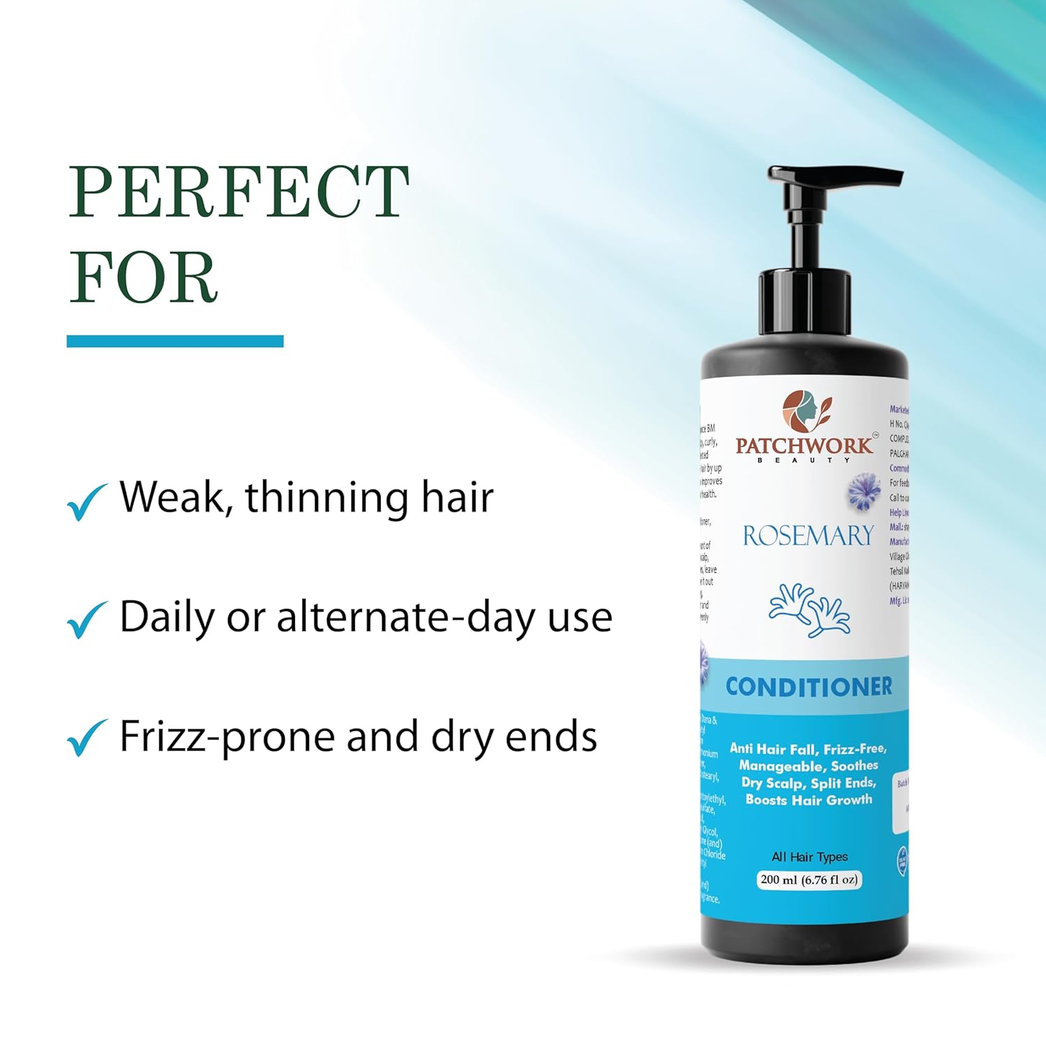 Patchwork Beauty Conditioner, Anti Hair Fall, Frizz-Free, Boosts Hair Growth, All Hair Types, 200 ml (Rosemary Conditioner)