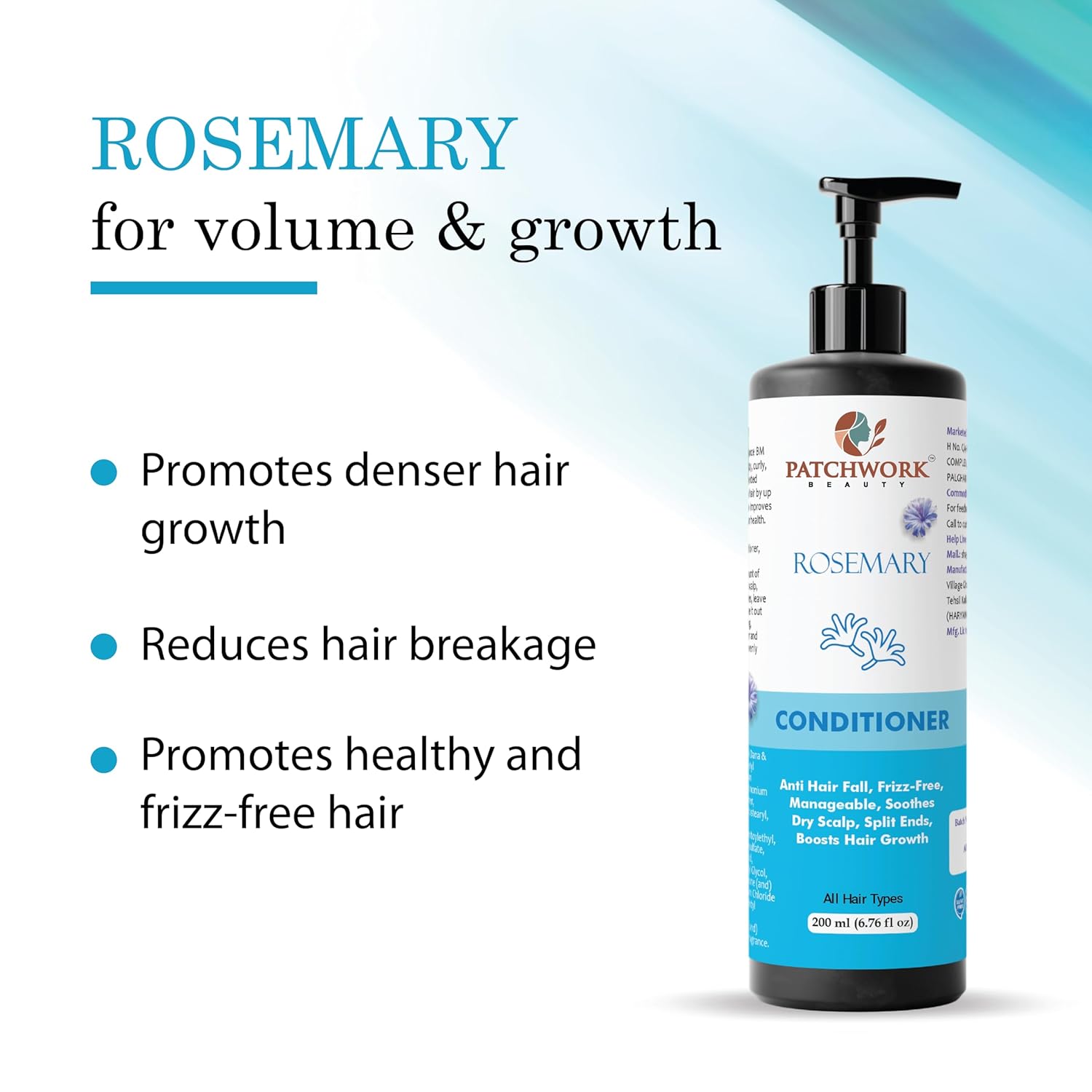 Patchwork Beauty Conditioner, Anti Hair Fall, Frizz-Free, Boosts Hair Growth, All Hair Types, 200 ml (Rosemary Conditioner)