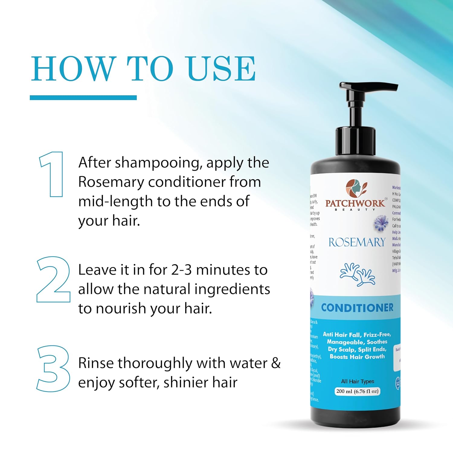 Patchwork Beauty Conditioner, Anti Hair Fall, Frizz-Free, Boosts Hair Growth, All Hair Types, 200 ml (Rosemary Conditioner)