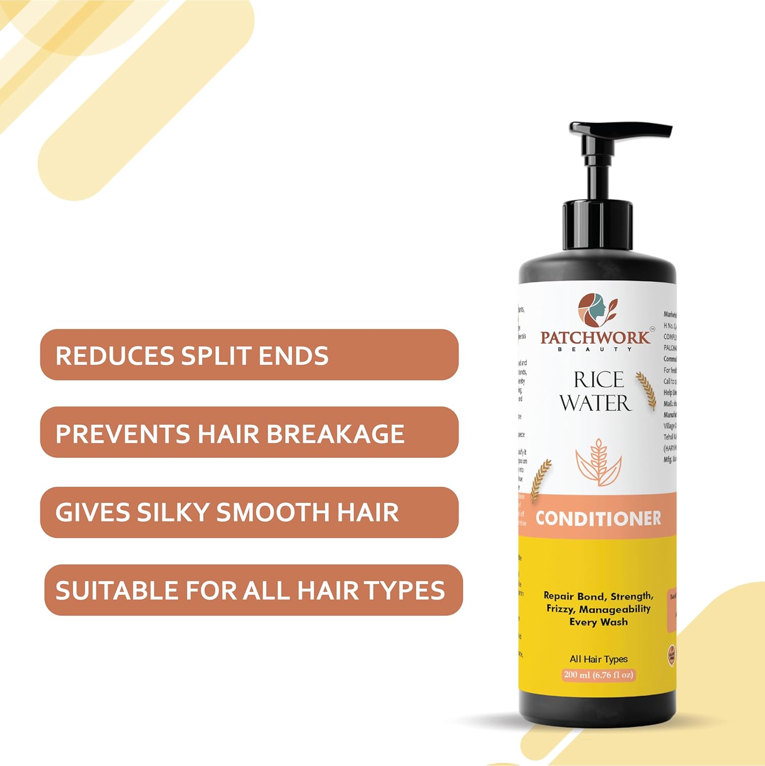 Patchwork Beauty Conditioner, Anti Hair Fall, Frizz-Free, Boosts Hair Growth, All Hair Types, 200 ml (Rice Water Conditioner)
