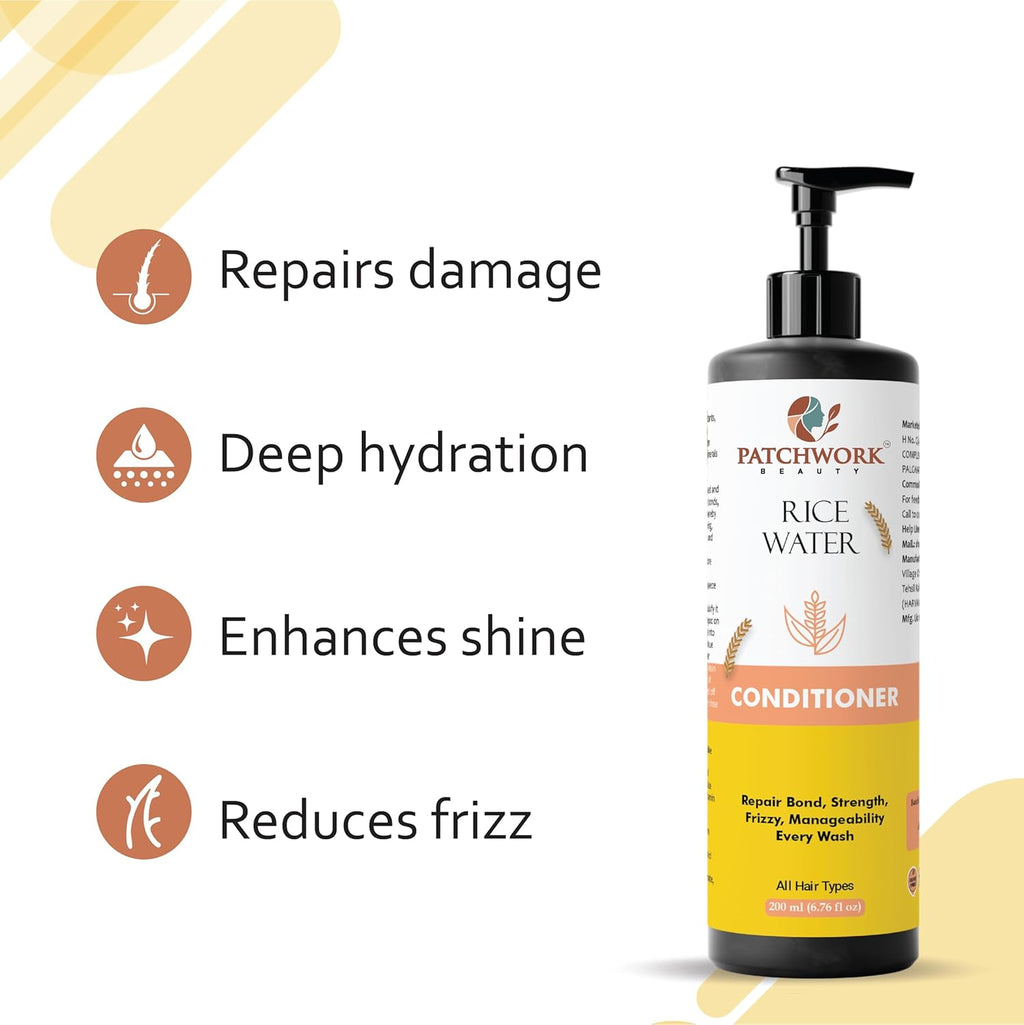 Patchwork Beauty Conditioner, Anti Hair Fall, Frizz-Free, Boosts Hair Growth, All Hair Types, 200 ml (Rice Water Conditioner)
