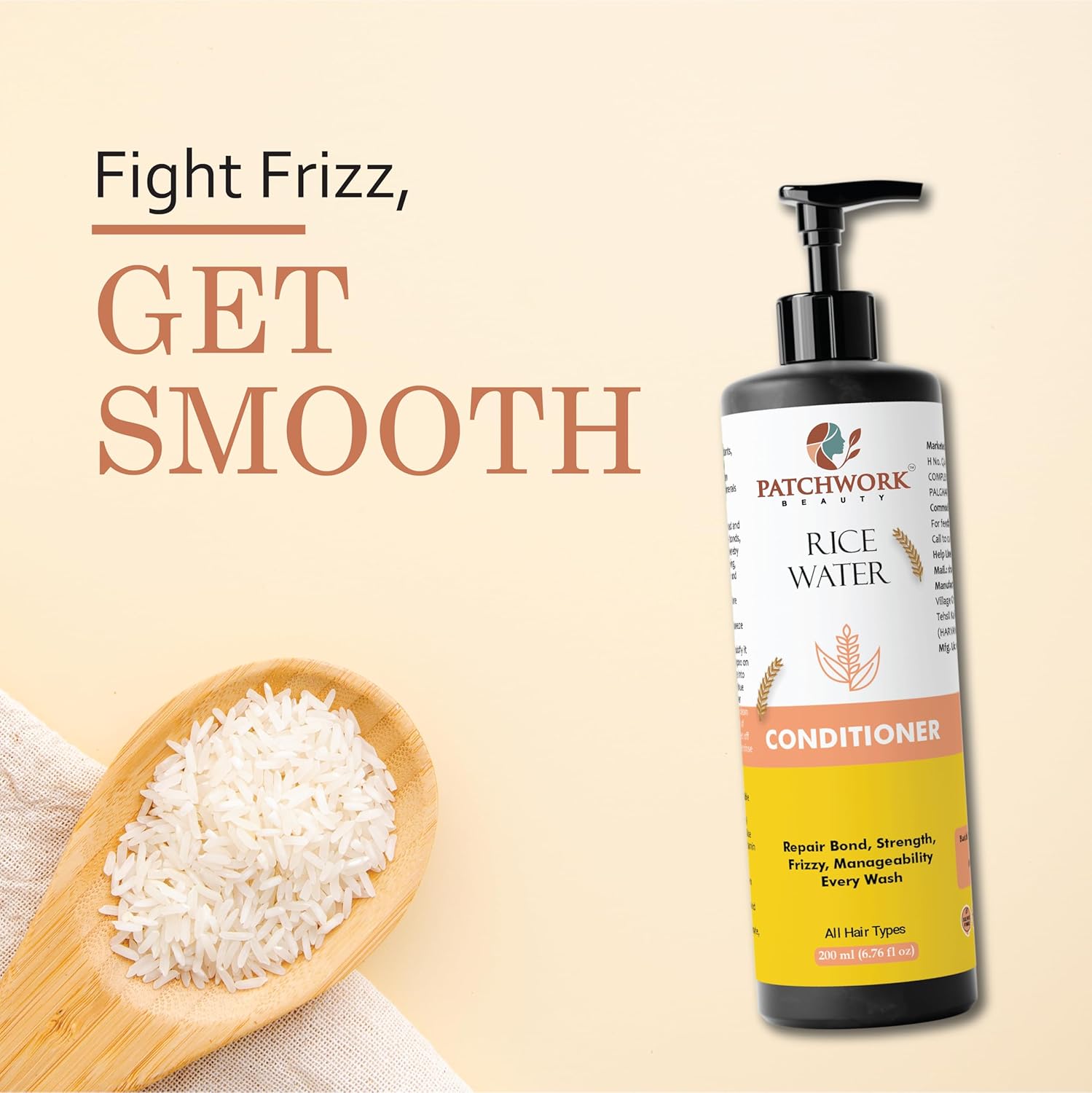 Patchwork Beauty Conditioner, Anti Hair Fall, Frizz-Free, Boosts Hair Growth, All Hair Types, 200 ml (Rice Water Conditioner)