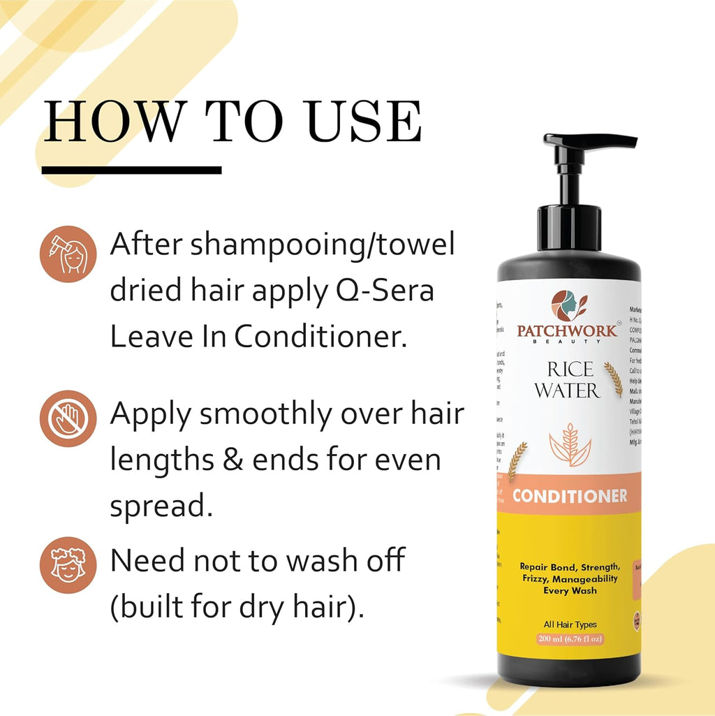 Patchwork Beauty Conditioner, Anti Hair Fall, Frizz-Free, Boosts Hair Growth, All Hair Types, 200 ml (Rice Water Conditioner)