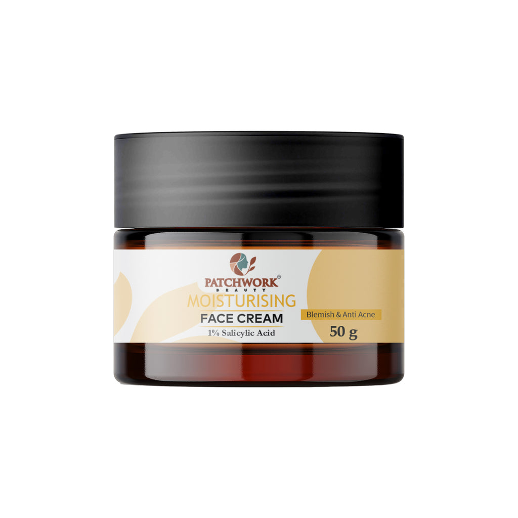 Patchwork Beauty Moisturising Face Cream with 1% Salicylic Acid for Hydration and Acne Care Lightweight Daily Skin Care for Smooth Clear and Balanced Skin Blemish Care 50g