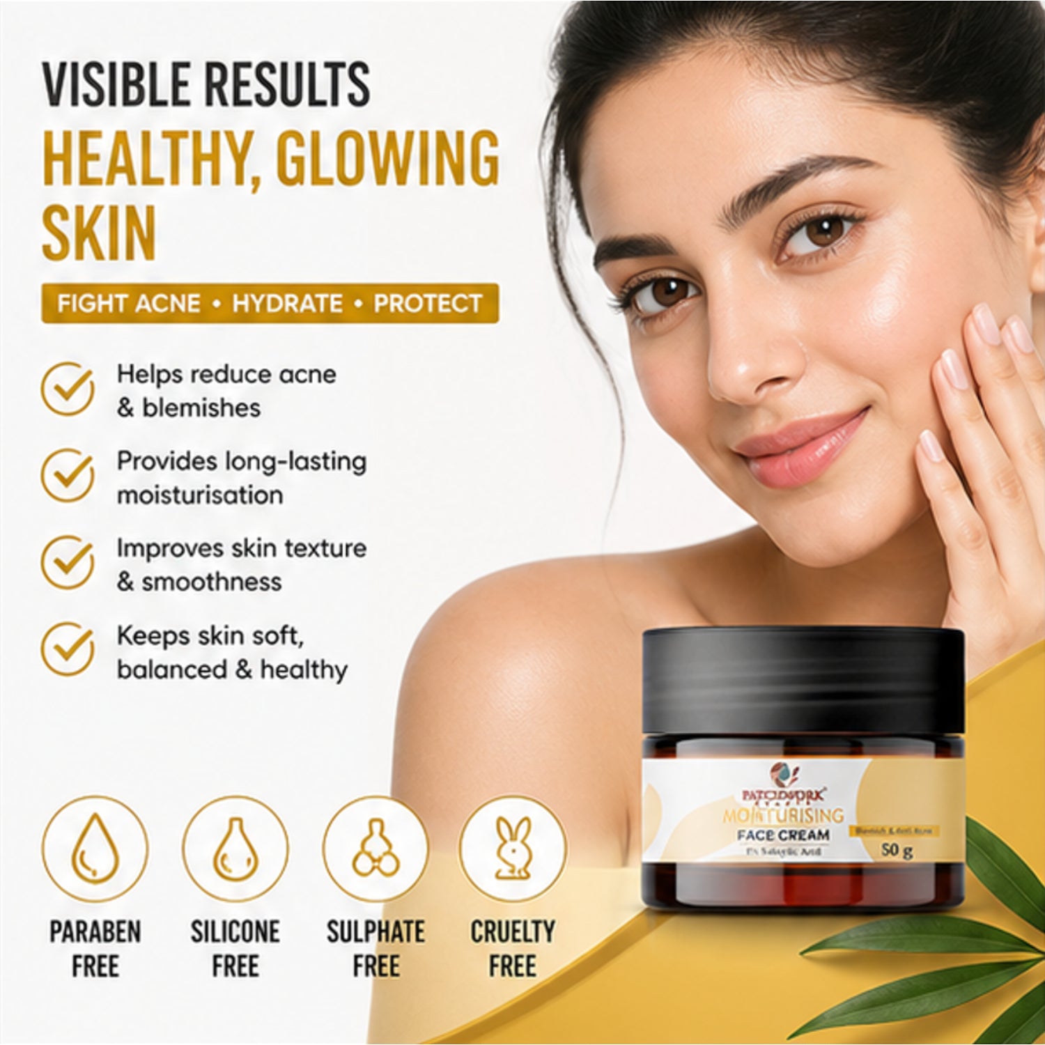 Patchwork Beauty Moisturising Face Cream with 1% Salicylic Acid for Hydration and Acne Care Lightweight Daily Skin Care for Smooth Clear and Balanced Skin Blemish Care 50g