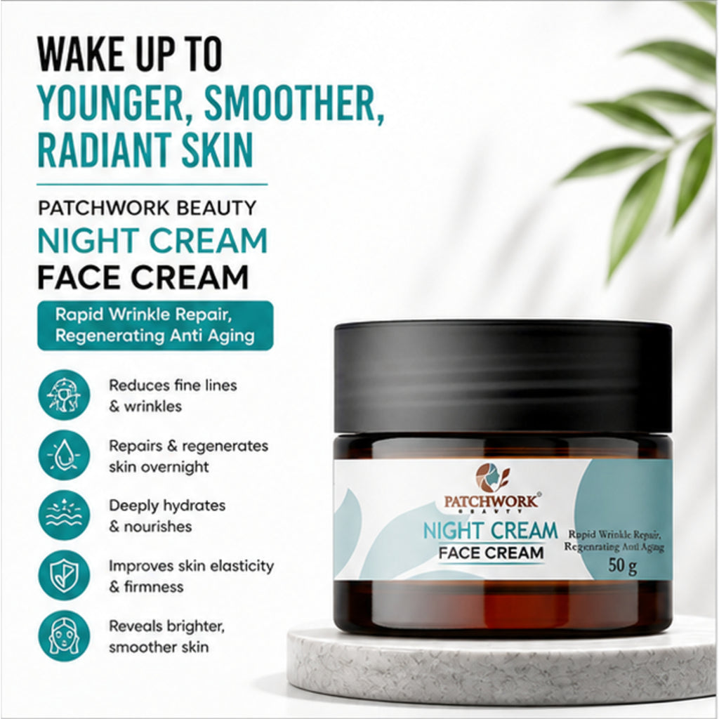 Patchwork Beauty Night Cream Face Cream for Hydration and Anti Aging Care Smooth Skin Overnight Repair Lightweight Nourishing Daily Skin Care for Soft Radiant Look 50g