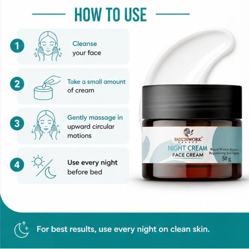 Patchwork Beauty Night Cream Face Cream for Hydration and Anti Aging Care Smooth Skin Overnight Repair Lightweight Nourishing Daily Skin Care for Soft Radiant Look 50g