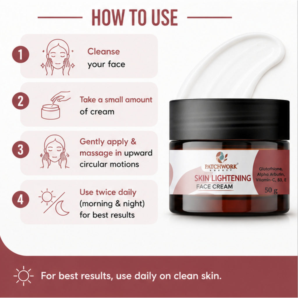 Patchwork Beauty Skin Lightening Face Cream for Brightening and Even Tone Hydrating Daily Skin Care with Glutathione Alpha Arbutin Vitamins for Radiant Smooth Skin 50g