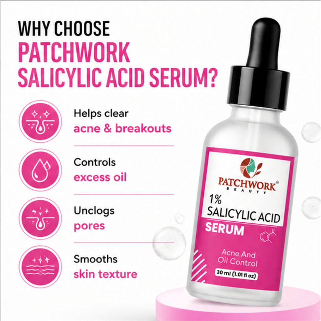 Patchwork Beauty Salicylic Acid 1% Face Serum for Acne and Oil Control Lightweight Daily Skin Care for Clear Smooth Pore Care and Balanced Skin Texture 30ml
