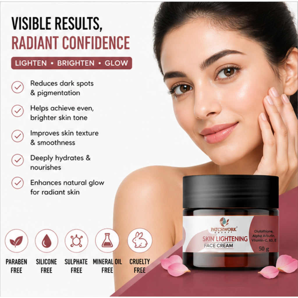 Patchwork Beauty Skin Lightening Face Cream for Brightening and Even Tone Hydrating Daily Skin Care with Glutathione Alpha Arbutin Vitamins for Radiant Smooth Skin 50g