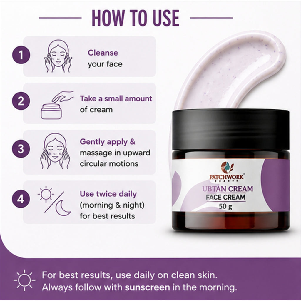 Patchwork Beauty Ubtan Face Cream for Brightening and Smooth Skin Hydrating Daily Skin Care for Even Tone Glow and Soft Texture Traditional Skin Care Formula 50g