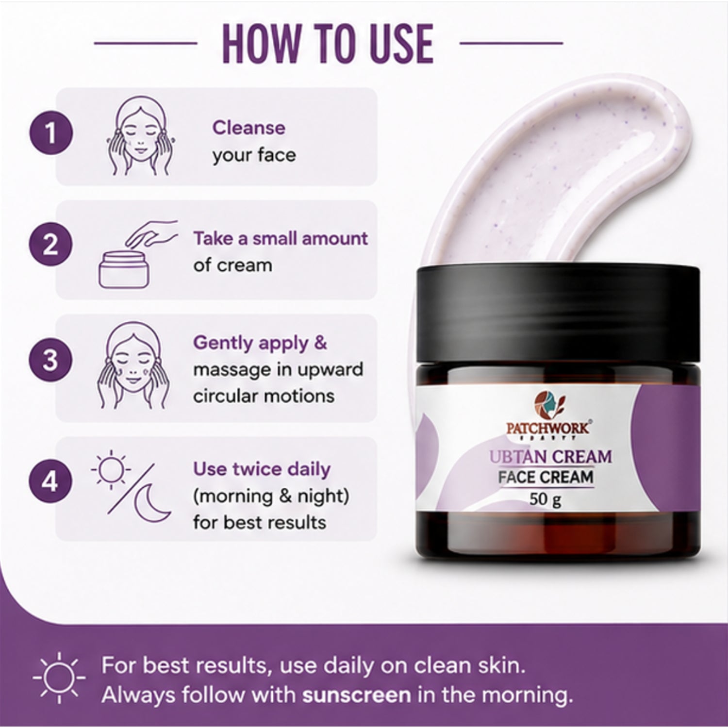 Patchwork Beauty Ubtan Face Cream for Brightening and Smooth Skin Hydrating Daily Skin Care for Even Tone Glow and Soft Texture Traditional Skin Care Formula 50g