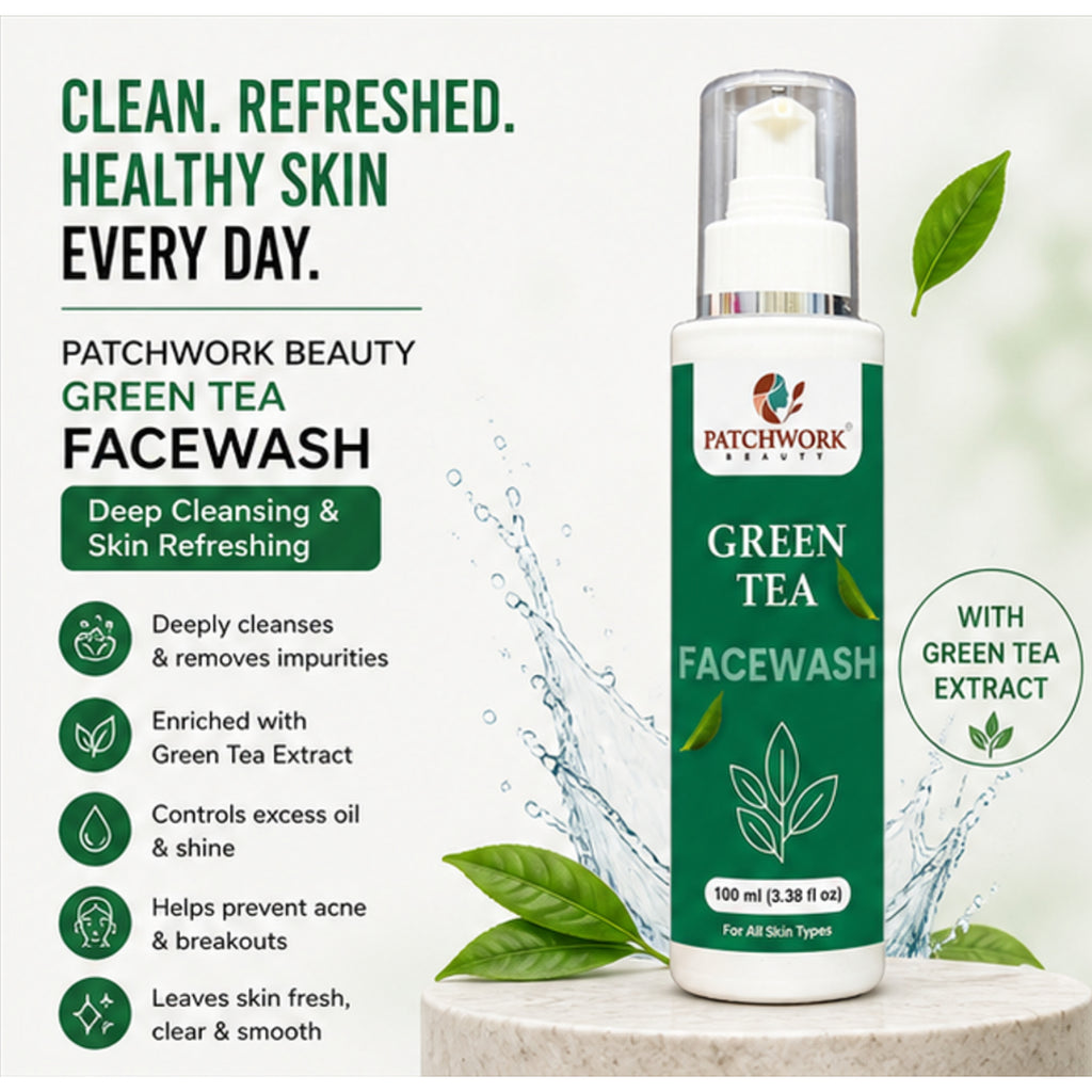 Patchwork Beauty Green Tea Face Wash for Refreshing Cleansing and Oil Balance Gentle Hydrating Daily Skin Care for Fresh Clear and Smooth Skin Suitable for All Skin Types 100ml