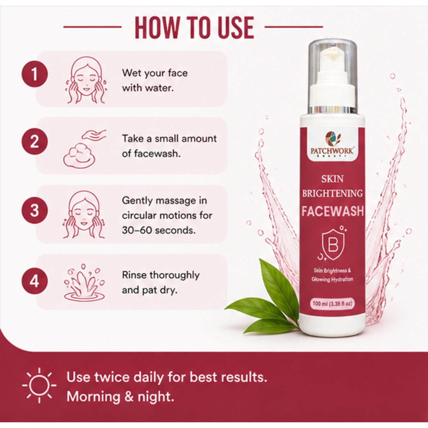 Patchwork Beauty Skin Brightening Face Wash for Radiant Glow and Hydration Gentle Deep Cleansing Daily Skin Care for Dull Uneven Skin Smooth Fresh Look 150ml