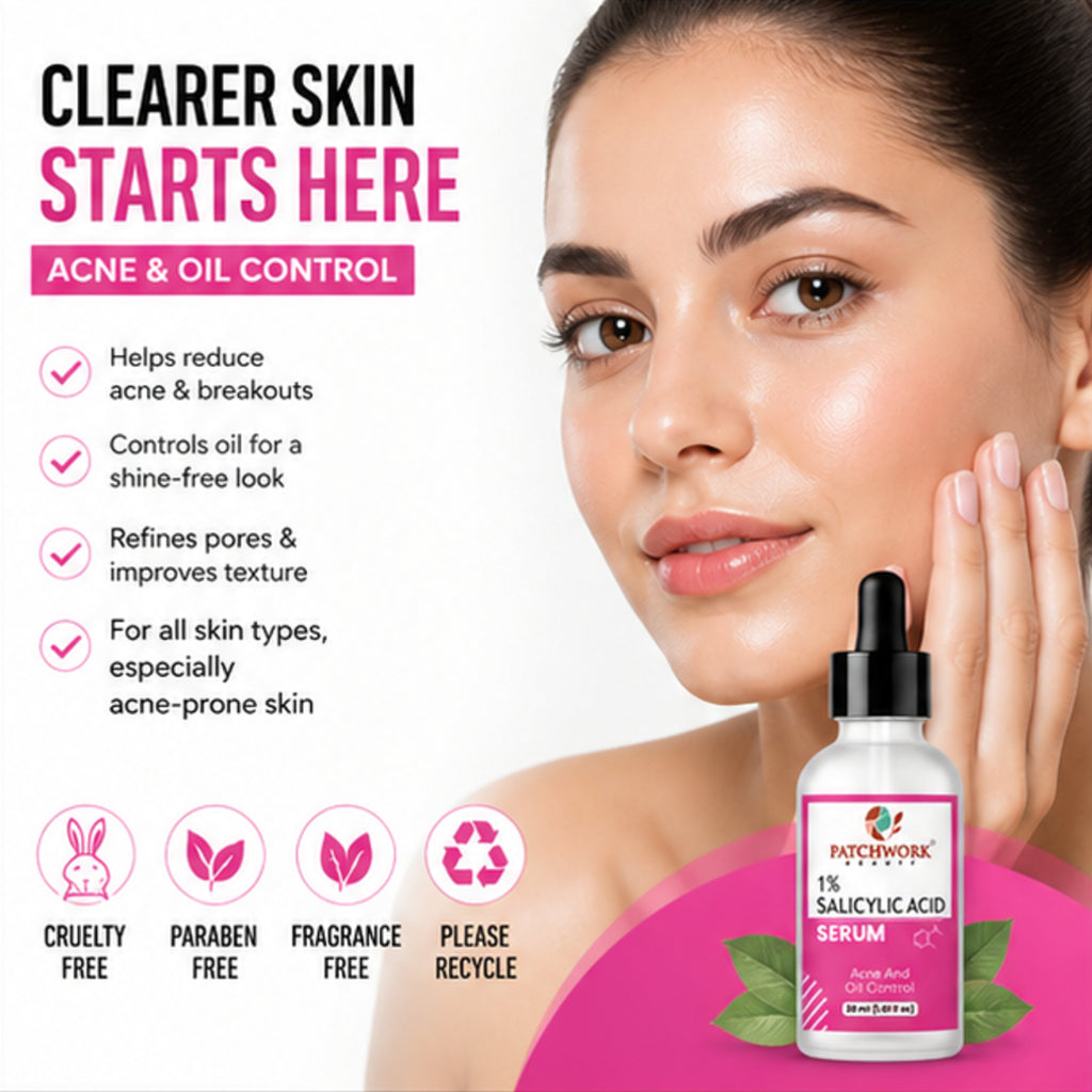 Patchwork Beauty Salicylic Acid 1% Face Serum for Acne and Oil Control Lightweight Daily Skin Care for Clear Smooth Pore Care and Balanced Skin Texture 30ml