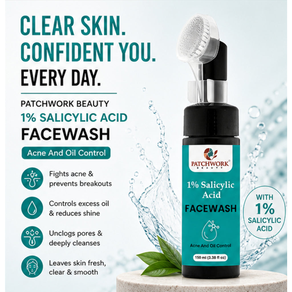 Patchwork Beauty Salicylic Acid 1% Face Wash for Acne and Oil Control Deep Cleansing Gentle Exfoliating Daily Skin Care for Clear Fresh and Balanced Skin 100ml