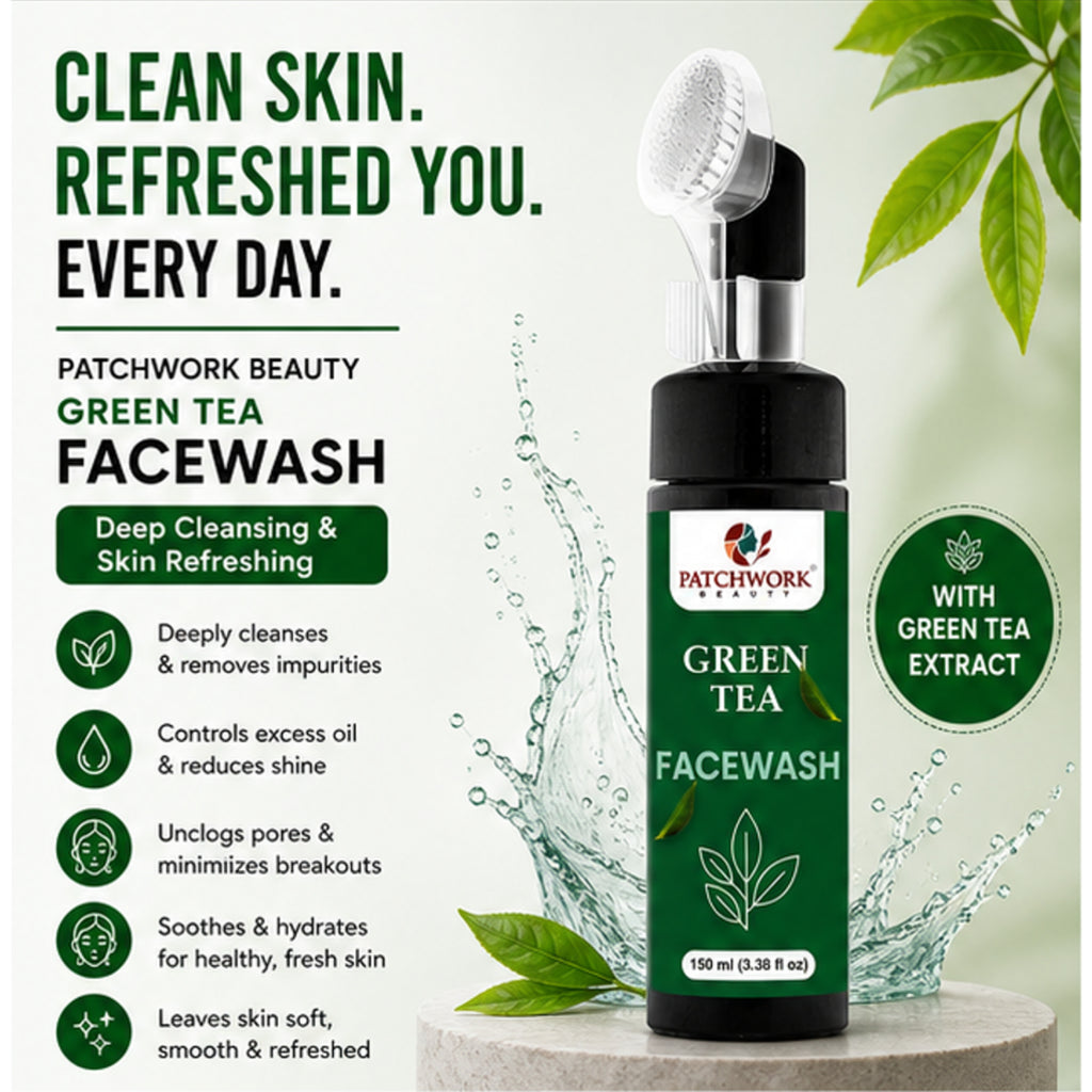 Patchwork Beauty Green Tea Face Wash for Refreshing Cleansing and Oil Balance Gentle Hydrating Daily Skin Care for Fresh Clear and Smooth Skin Suitable for All Skin Types 150ml