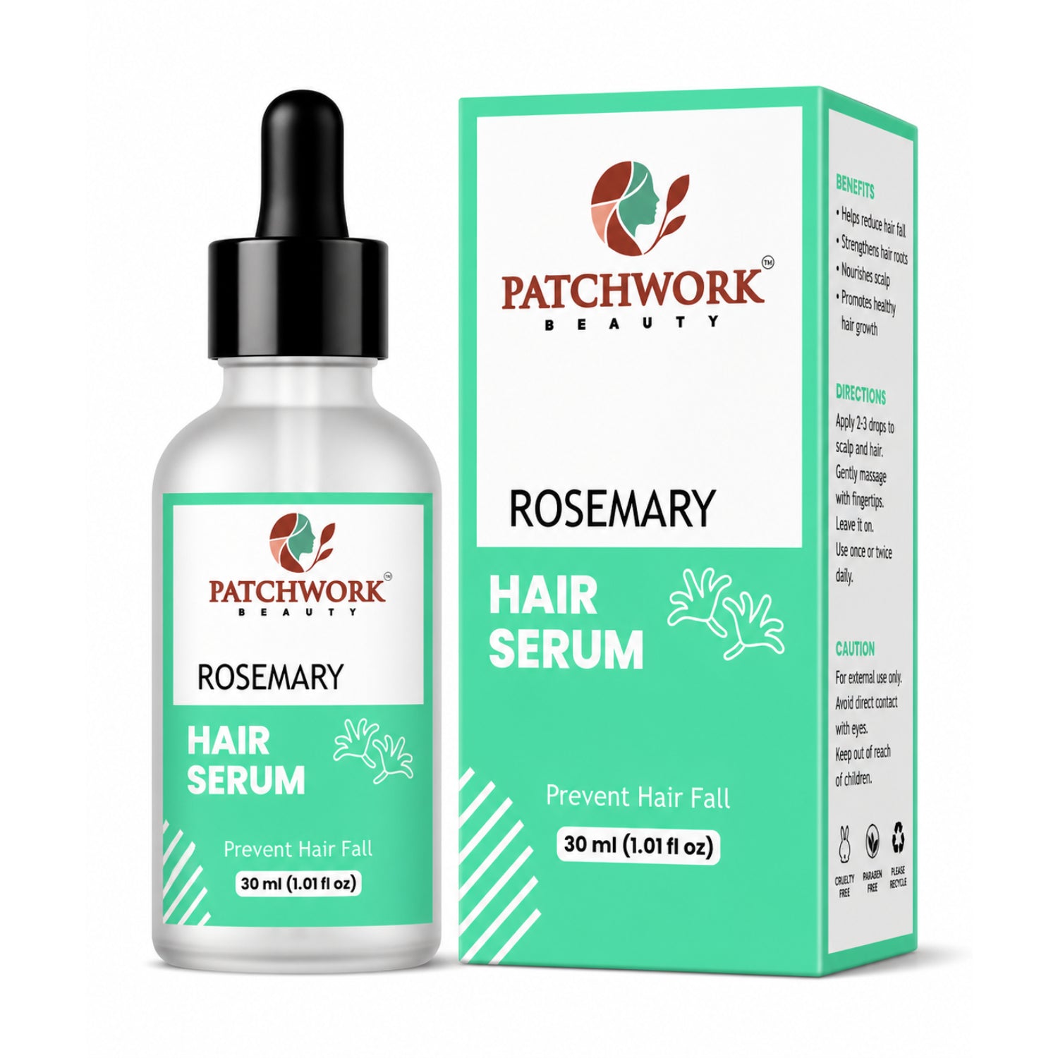Patchwork Beauty Rosemary Hair Serum for Hair Fall Control and Scalp Care Lightweight Nourishing Daily Hair Care for Stronger Healthier Looking Hair Growth Support 30ml