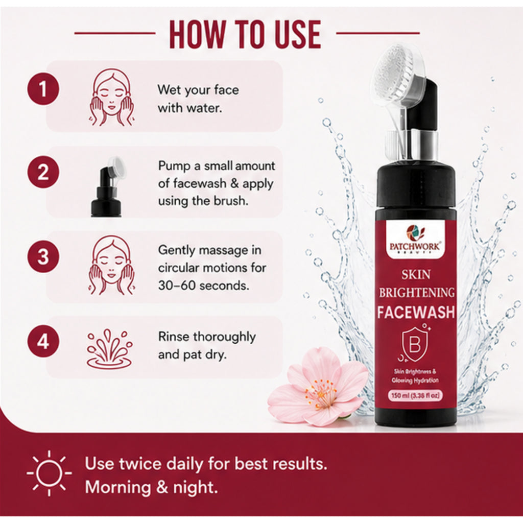 Patchwork Beauty Skin Brightening Face Wash for Radiant Glow and Hydration Gentle Deep Cleansing Daily Skin Care for Dull Uneven Skin Smooth Fresh Look 100ml
