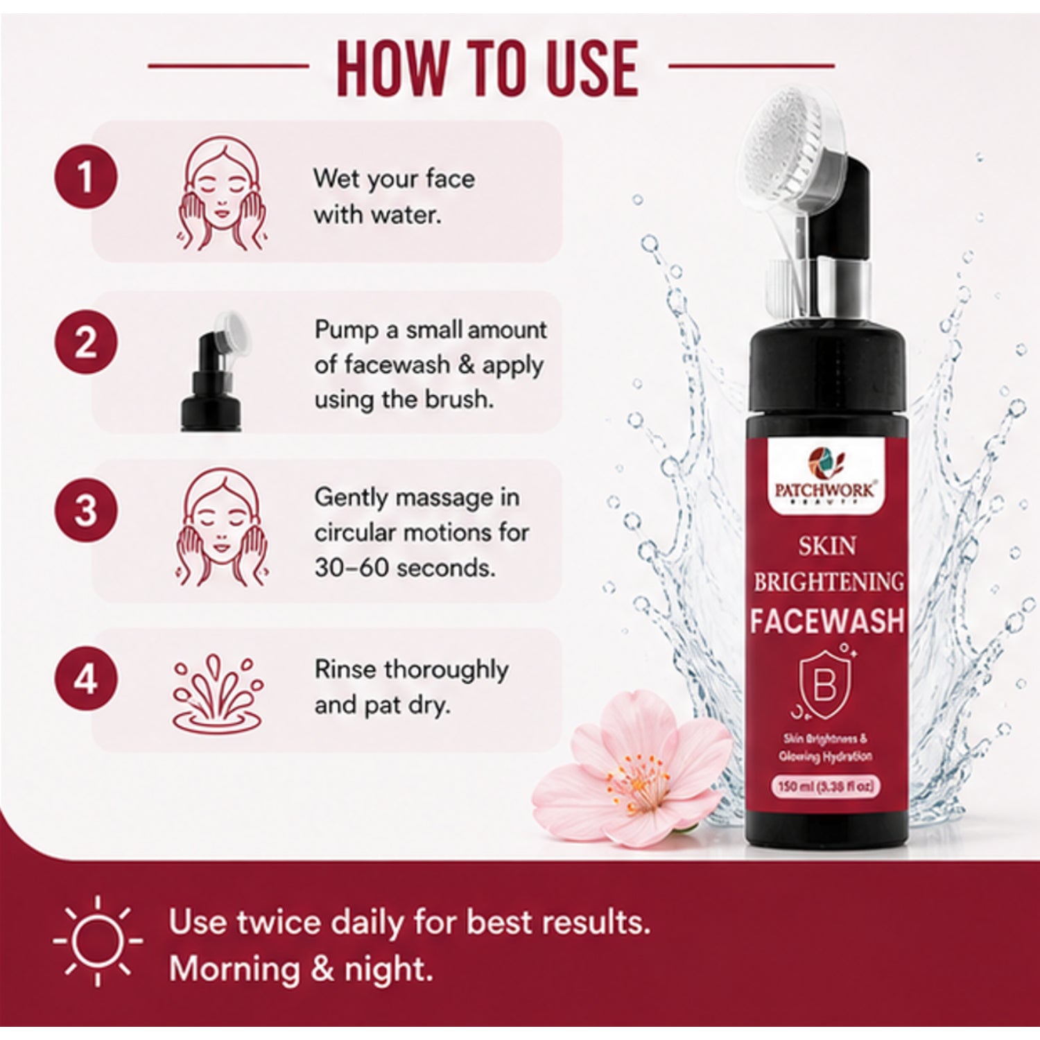Patchwork Beauty Skin Brightening Face Wash for Radiant Glow and Hydration Gentle Deep Cleansing Daily Skin Care for Dull Uneven Skin Smooth Fresh Look 100ml
