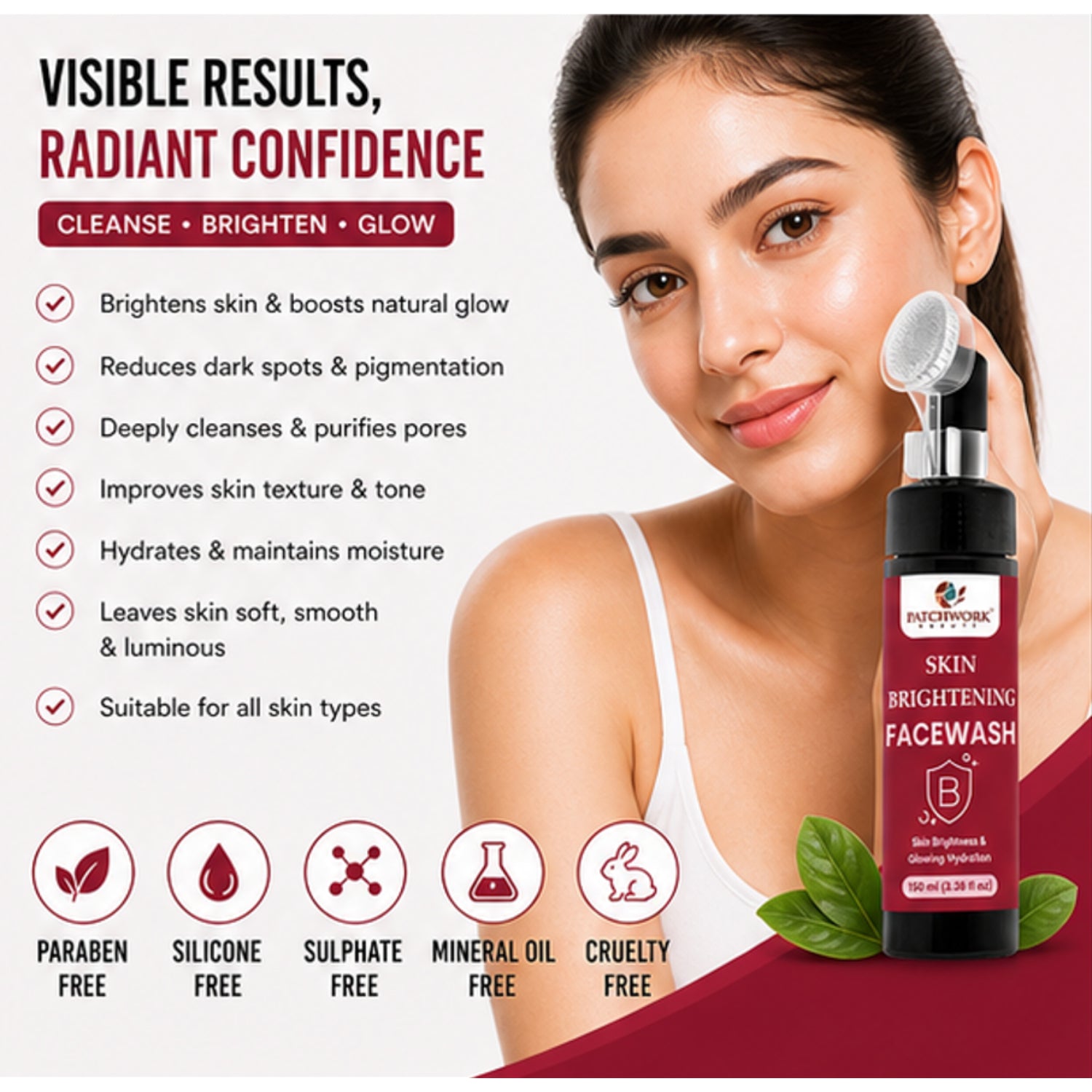 Patchwork Beauty Skin Brightening Face Wash for Radiant Glow and Hydration Gentle Deep Cleansing Daily Skin Care for Dull Uneven Skin Smooth Fresh Look 100ml