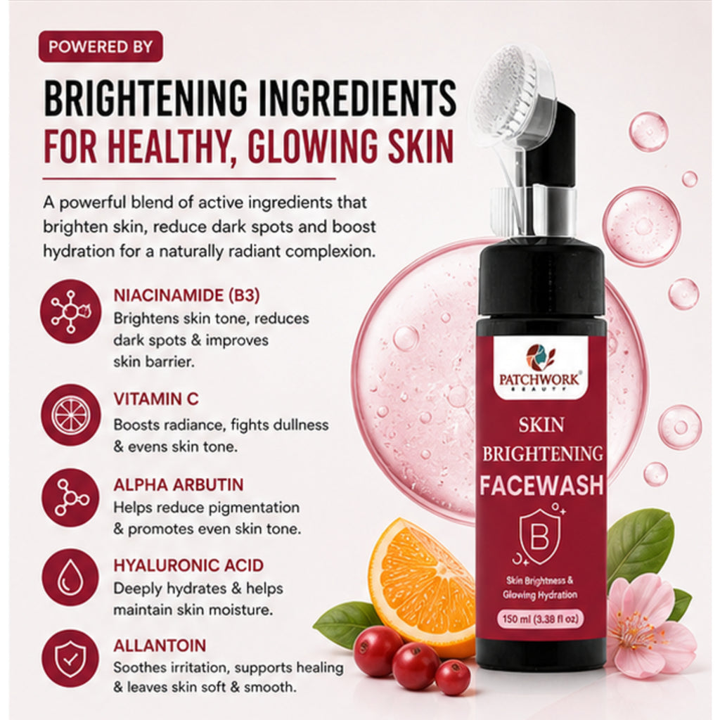 Patchwork Beauty Skin Brightening Face Wash for Radiant Glow and Hydration Gentle Deep Cleansing Daily Skin Care for Dull Uneven Skin Smooth Fresh Look 100ml