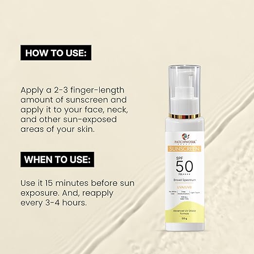Patchwork Beauty Sunscreen SPF 50 PA++++ Broad Spectrum UVA UVB Protection Lightweight Moisturizing Sun Cream Fast Absorbing Daily Face and Body Sunscreen for All Skin Types 100g