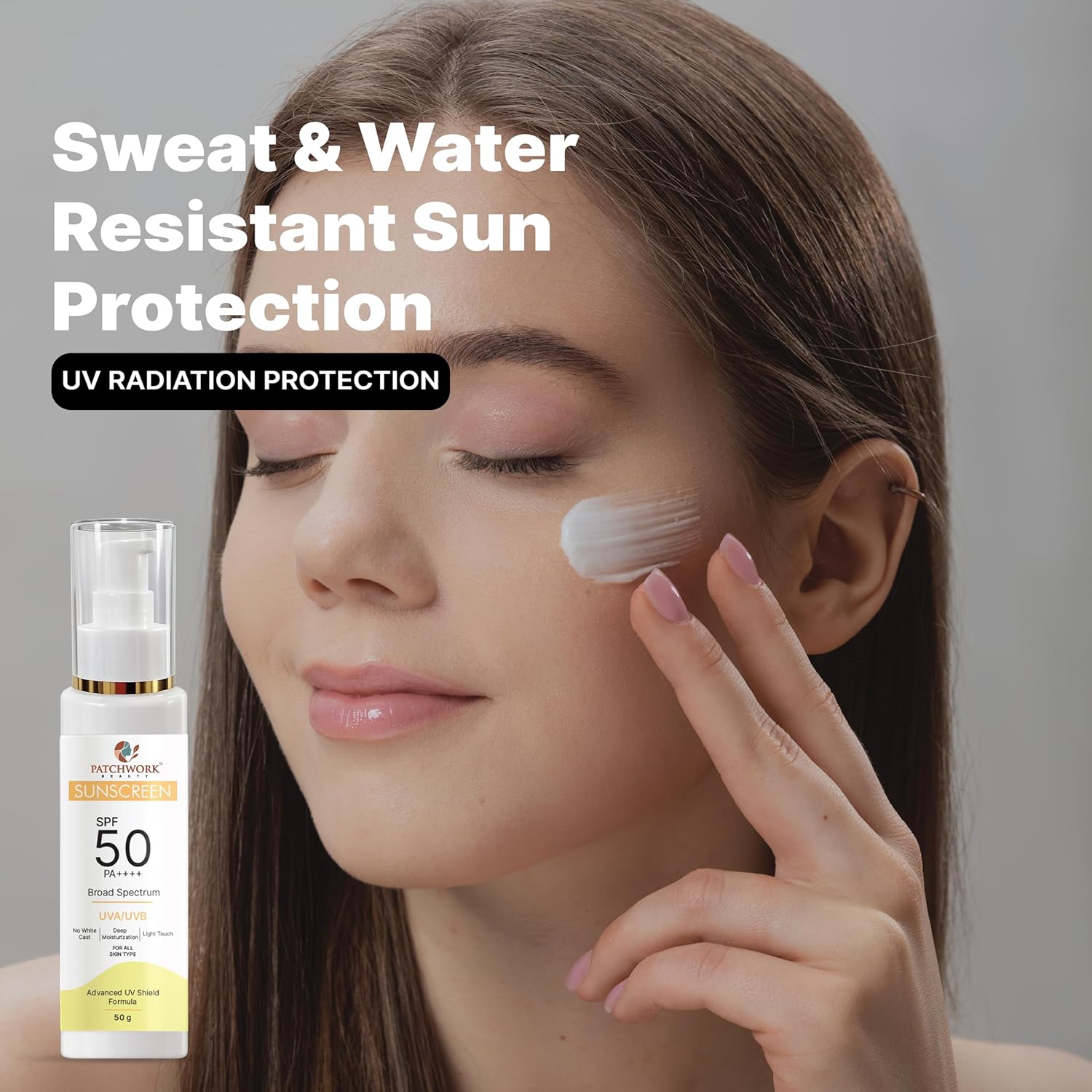 Patchwork Beauty Sunscreen SPF 50 PA++++ Broad Spectrum UVA UVB Protection Lightweight Moisturizing Sun Cream Fast Absorbing Daily Face and Body Sunscreen for All Skin Types 100g