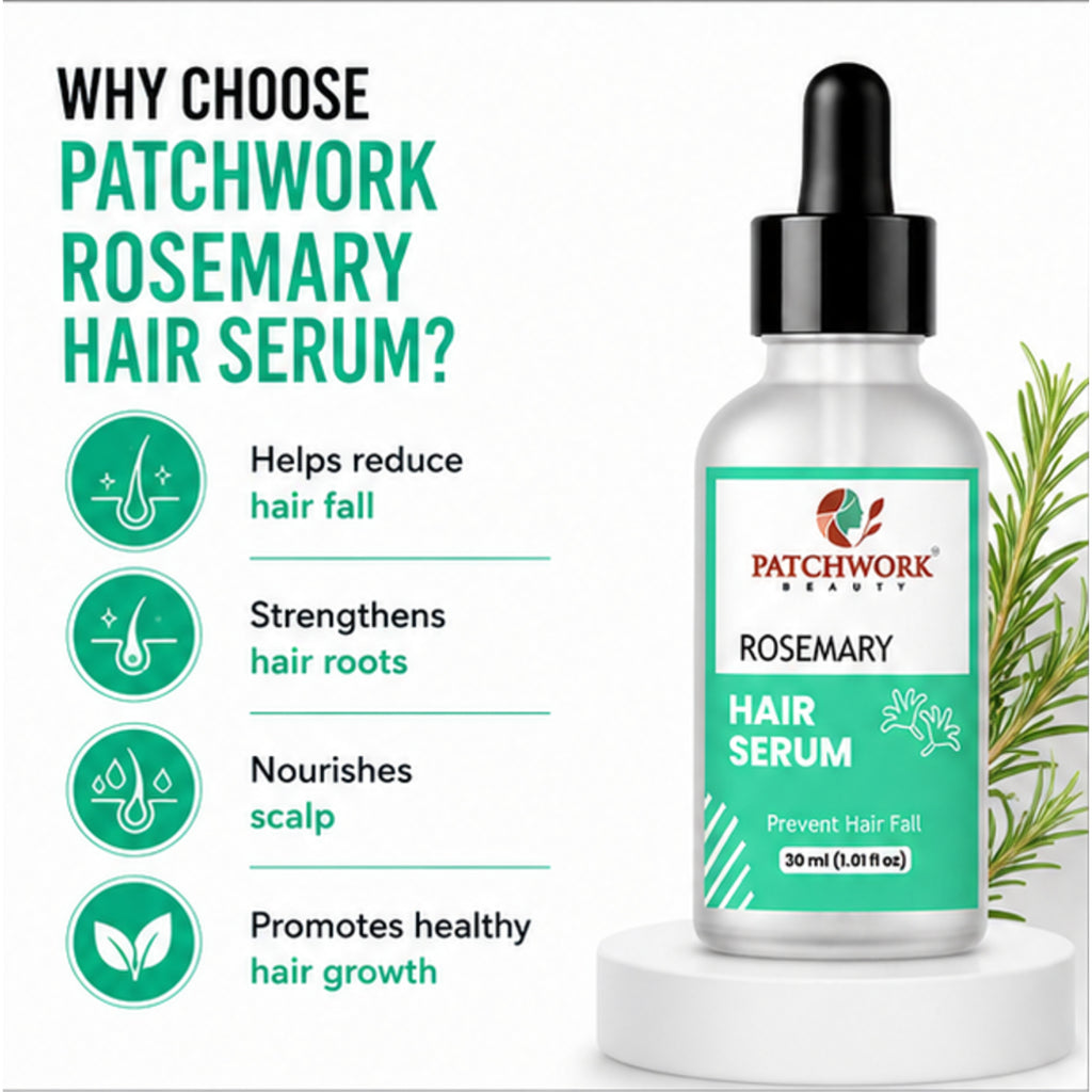 Patchwork Beauty Rosemary Hair Serum for Hair Fall Control and Scalp Care Lightweight Nourishing Daily Hair Care for Stronger Healthier Looking Hair Growth Support 30ml