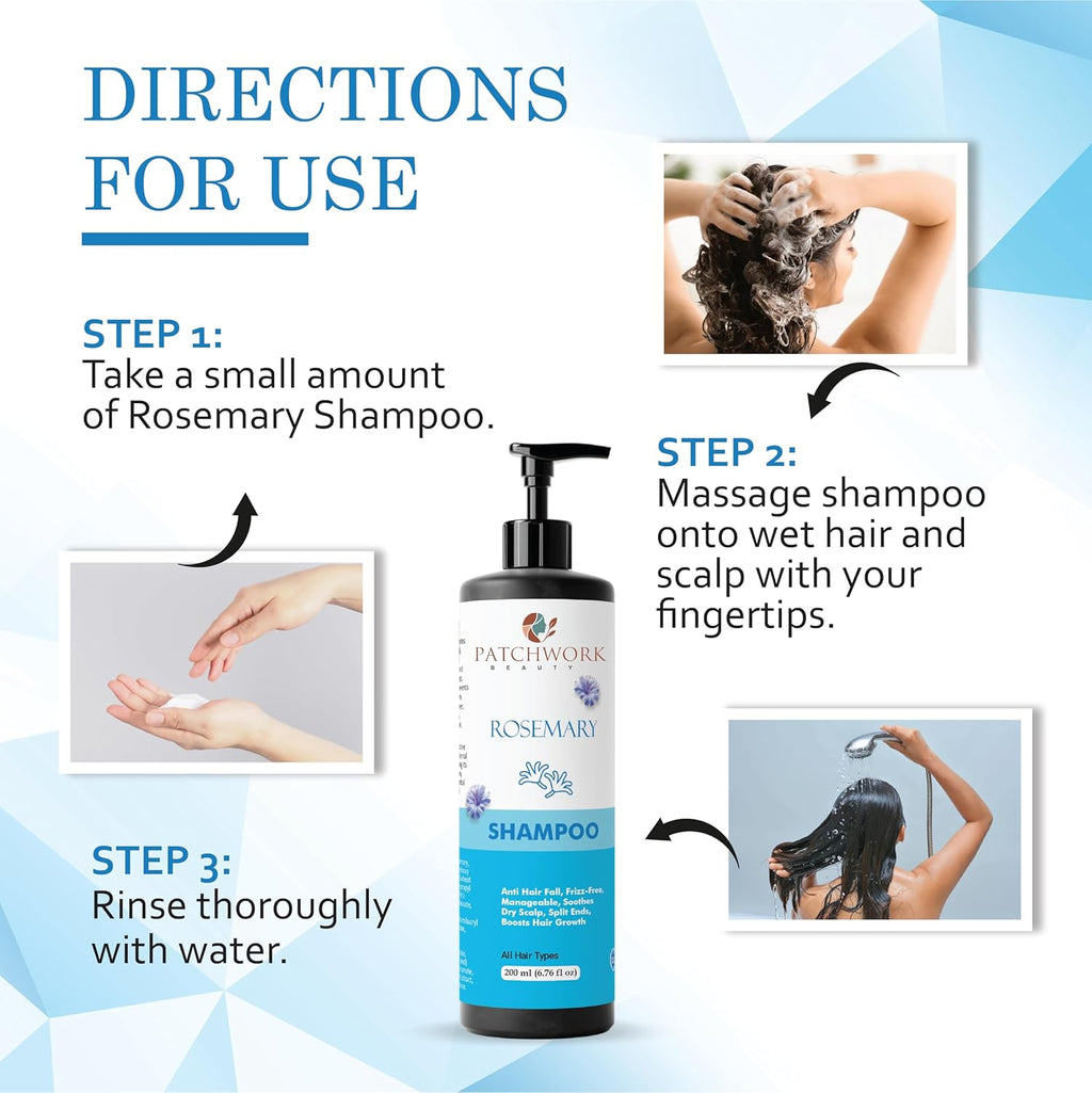 Patchwork Beauty Rosemary Hair Growth Shampoo, Anti Hair Fall, Frizz-Free, All Hair Types, 200ml