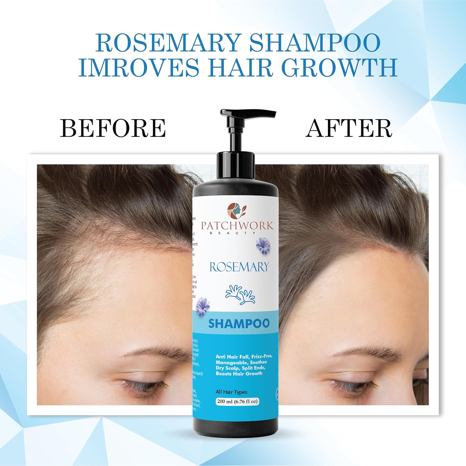 Patchwork Beauty Rosemary Hair Growth Shampoo, Anti Hair Fall, Frizz-Free, All Hair Types, 200ml