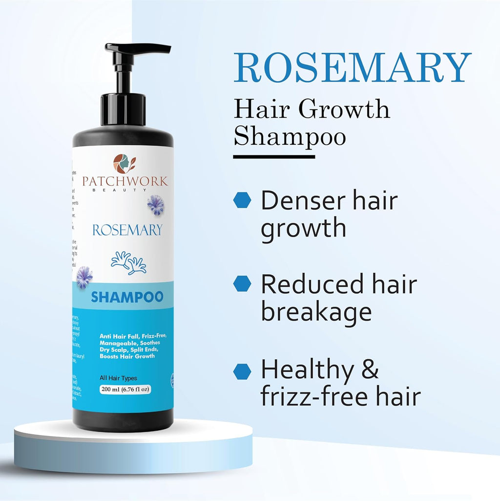 Patchwork Beauty Rosemary Hair Growth Shampoo, Anti Hair Fall, Frizz-Free, All Hair Types, 200ml