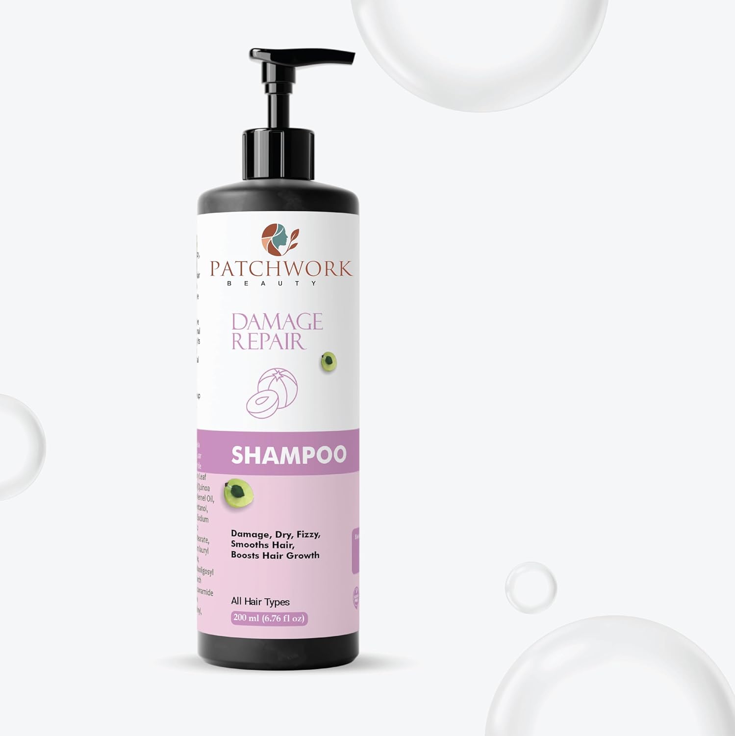 Patchwork Beauty Damage Repair Shampoo, All Hair Types, Smooths Hair, Boosts Hair Growth, 200ml