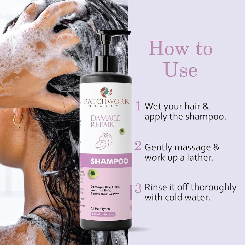Patchwork Beauty Damage Repair Shampoo, All Hair Types, Smooths Hair, Boosts Hair Growth, 200ml